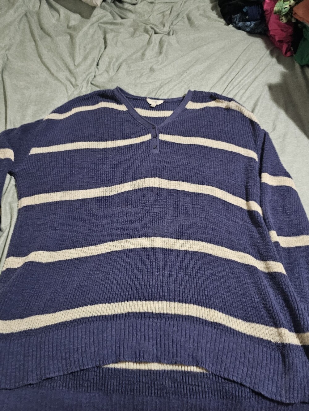 Women's Navy and Cream Striped V‑Neck Sweater Dress
